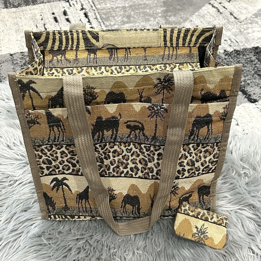 Jade Tapestry Tote Bag Animal Print Zipper Travel Shoulder Bag Purse W/Coin Bag